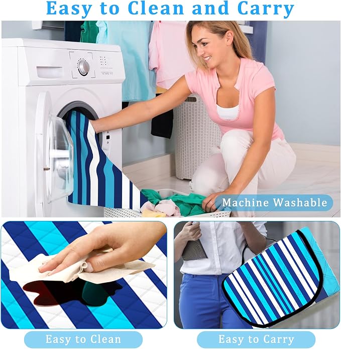 Poedist Extra Large Picnic Blanket Waterproof,60"x 80"Foldable Machine Washable Beach Blanket,Outdoor Blanket for 6-8 Adults,Suitable for Crawling,Park Beach,Camping,Hiking,Travel(Blue and White)
