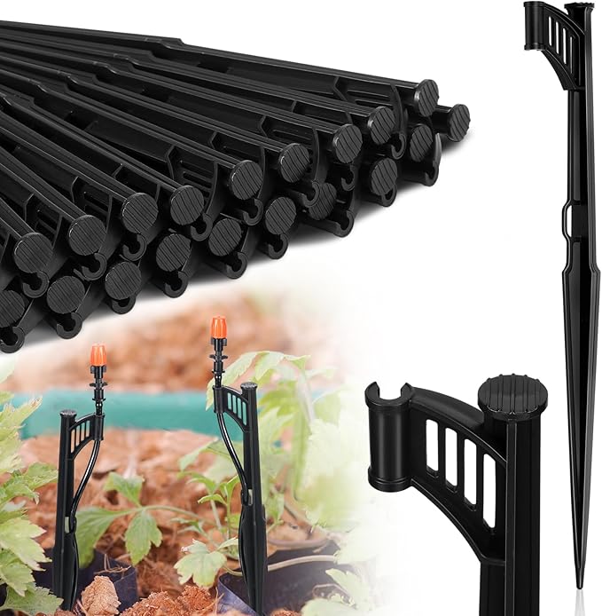 GlikCeil 25 Pcs 12.8" Irrigation Drip Support Stakes 1/4 Inch Tubing Hose Holder Adjustable Riser Drip Lines Ground Stakes for Micro Sprinkler Gardens Irrigation Supplies