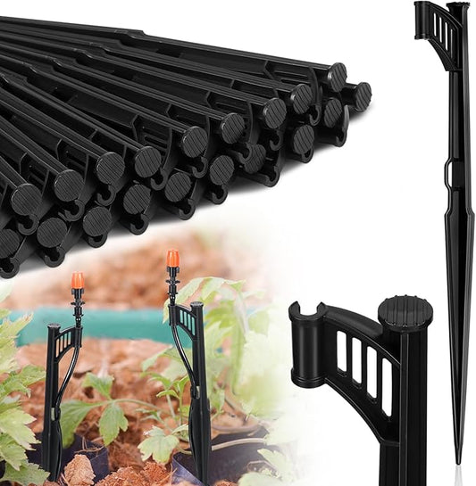 GlikCeil 25 Pcs 12.8" Irrigation Drip Support Stakes 1/4 Inch Tubing Hose Holder Adjustable Riser Drip Lines Ground Stakes for Micro Sprinkler Gardens Irrigation Supplies
