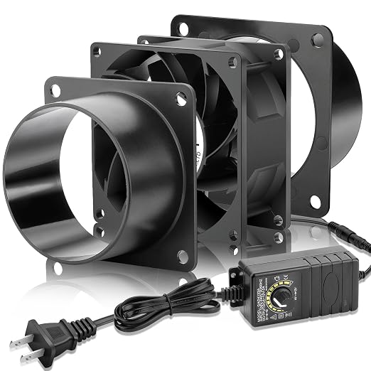 80mm x 38mm 3Inch Inline Exhaust Fan 12V Fume Extractor Dual Duct | Dual Ball Bearing, Adjustable Speed, DIY 3D Print Grow Tent Attic Hydroponics Paint Booth Soldering Ventilation