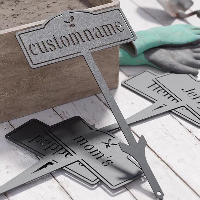 Garden Markers, 4 Pcs Customizable Plant Labels for Herb Garden & Vegetables, Metal Decorative Outdoor Stakes, Seed & Plant Markers for Farmhouse/Greenhouse