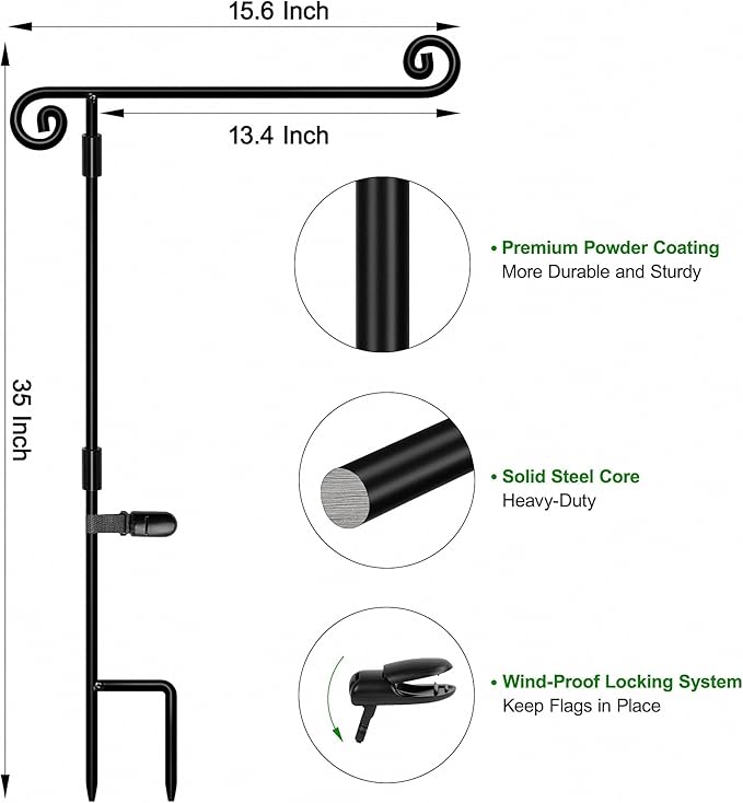 HOOSUN Garden Flag Stand,Sturdy Garden Flag Holder Pole for Outside House,Yard Flags Holder with one Tiger Clip,Yard Banner Pole for Holiday Flags Decorations Outdoor Lawn (2 Pack）