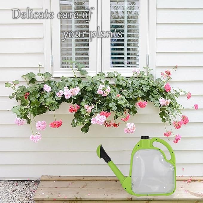 4L Foldable Watering Can with Rotating Nozzle & Long Spout for Plants, Indoor Outdoor Gardening, Clear Plastic-Green