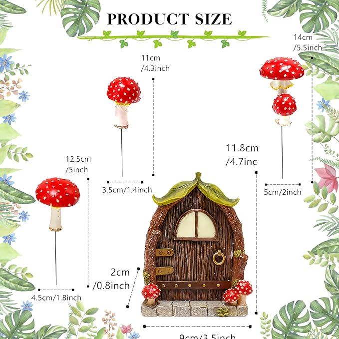 Mushroom Fairy Door for Tree, Miniature Fairy Garden House Decor Accessories, Glow in The Dark Yard Art Outdoor Statues Fairy House Kit for Gnome, Outdoor Yard, Stump, Lawn