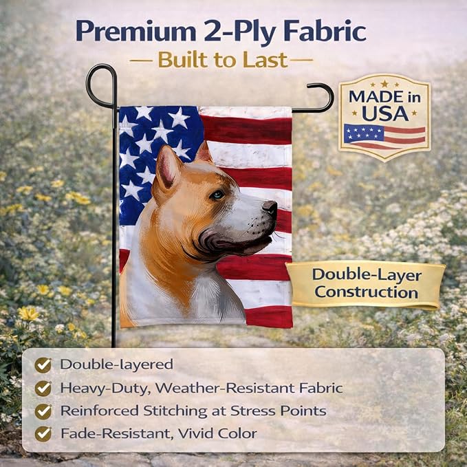 Caroline's Treasures CK6401GF American Pit Bull Terrier American Flag Garden Flag Mailbox Flag Decorative Yard Flag Banner Outside Patio Artwork Yard Flower Beds, Garden Size, Multicolor