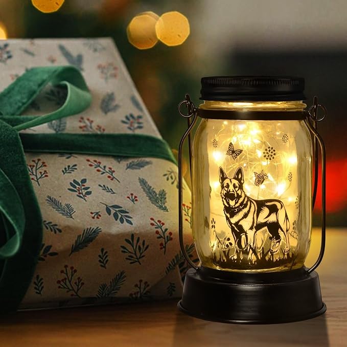 kyoryuger German Shepherd Gifts for Women/Men, German Shepherd Solar Lanterns Dog Mom Birthday, Dog Lovers Lantern, Pet Loss Pet Memorial, Solar Garden Decor Outside for Yard, Patio,Backyard,Porch