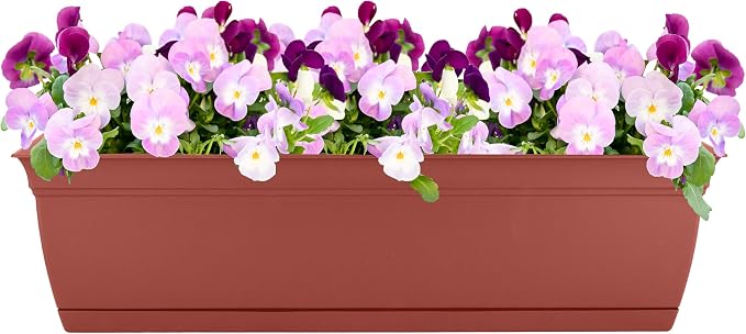 The HC Companies 30 Inch Eclipse Window Planter Box with Drainage Holes & Attached Saucer, Lightweight UV-Resistant Plastic Indoor & Outdoor Planters, 2-Pack Flower Box for Garden & Home Decor, Clay