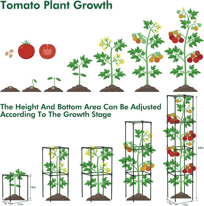 ROADPLUM 3 Pack 48" Tomato Cages for Garden, Plastic Coated Steel Pipe Heavy Duty Adjustable Tomato Stakes Trellis Plant Cages for Vegetable, Fruit, Flower, Rose Vine Climbing Plants