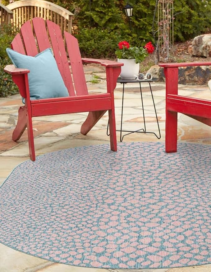 Unique Loom Jill Zarin Jill Zarin Outdoor Collection Area Rug - Cape Town (7' 10" x 10' Oval, Pink and Aqua/Light Blue)