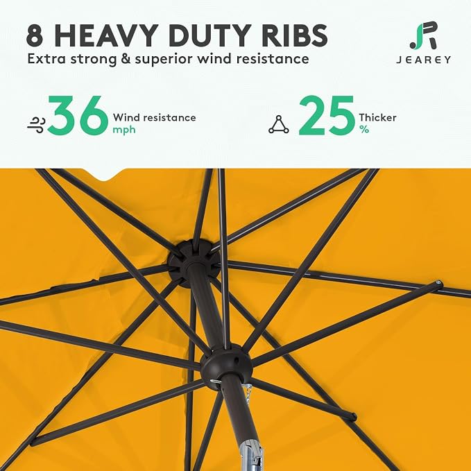 JEAREY Outdoor Patio Umbrella 9FT Outdoor Table Umbrella with Push Button Tilt and Crank, Market Umbrellas 8 Sturdy Ribs UV Protection Waterproof for Garden, Deck, Pool (Bright Orange)