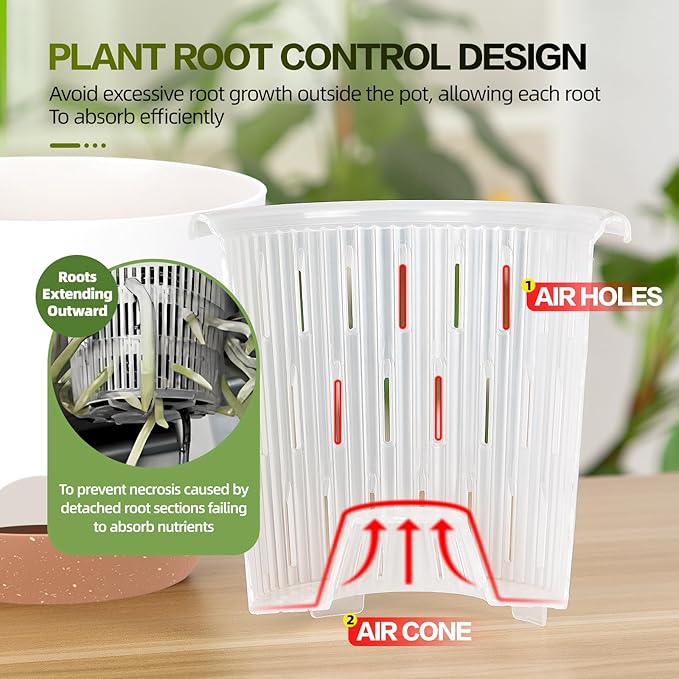 5Packs 7.2 Inch Self Watering Orchid Pots for Indoor Plants,Macetas para Orqudeas,Flower Pots for Indoor Plants with Holes（White）