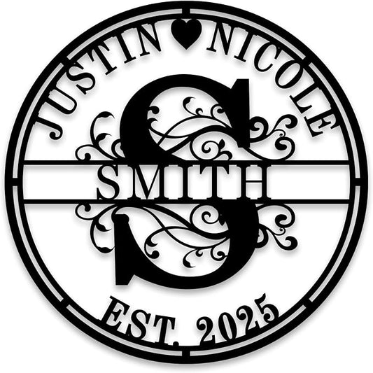 Personalized Family Name Sign, Custom Metal Name Sign, Monogram Wall Decor, Last Name Signs for Home, Split Letter Monogram Sign, Personalized Wedding Gift, Metal Wall Art, Personalized Metal Sign
