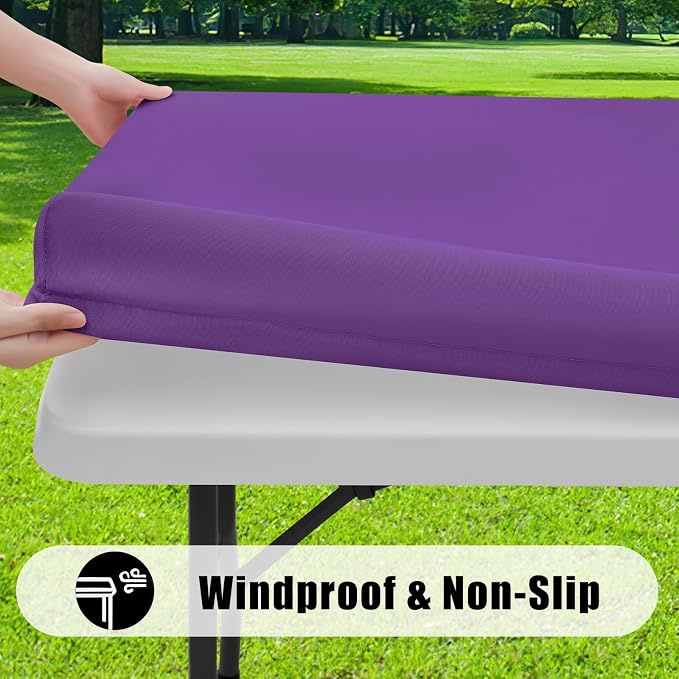 Smiry 6 Pack Rectangle Picnic Table Cloth, Waterproof Elastic Fitted Tablecloths, Washable Polyester Rectangular Patio Table Cover for Camping, Indoor and Outdoor (Purple, 30"x96")