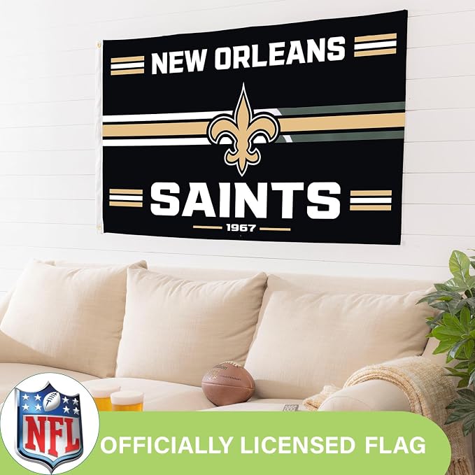 NFL New Orleans Saints Vintage Flag | 3 x 5 Estate Flag with Grommets | Heavy Duty Banner for Outdoor Garden Patio Decoration | Indoor Wall Decor for Room | Works with Flagpoles for Outside House (New Orleans Saints-Vintage)
