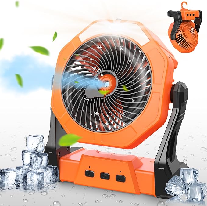Ausic Portable Misting Fans for Outside Patios, [Max 95H Runtime] Outdoor Cooling Camping Fan, 8 Inch Battery Operated Rechargeable Fans, 250ml Water Spray Fan for Beach/Travel, Light & Hook