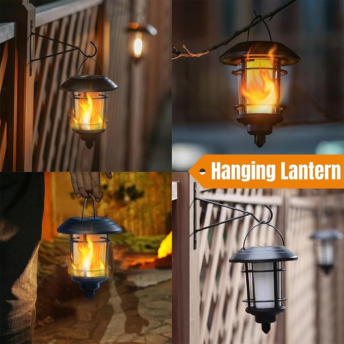 Dynaming 6 Pack Solar Flame Torch Lights Outdoor, Halloween Dual Use Flickering Flame Garden Light, Christmas Hanging Lanterns, Auto On/Off & Waterproof Lighting for Lawn Patio Yard Walkway Driveway