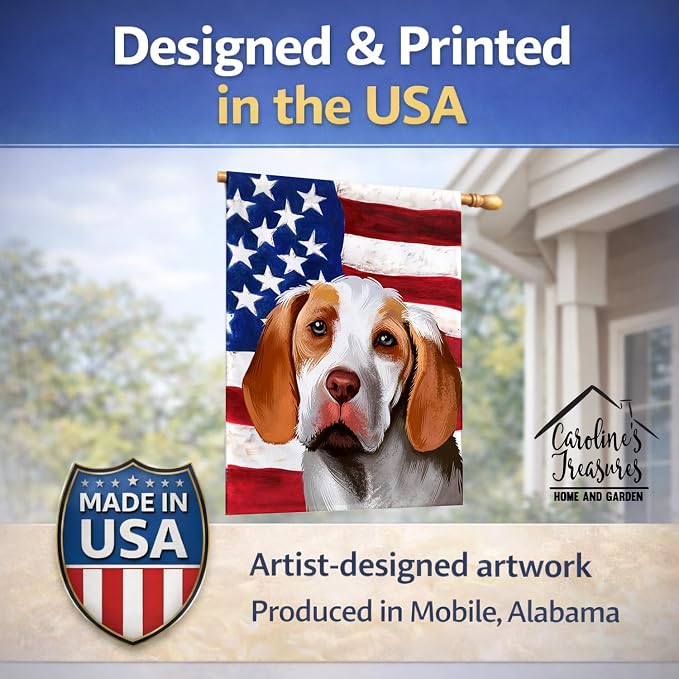 Caroline's Treasures CK6406CHF Ariege Pointer Dog American Flag House Flag Large Porch Sleeve Pole Decorative Outside Yard Banner Artwork Wall Hanging, Polyester, House Size, Multicolor