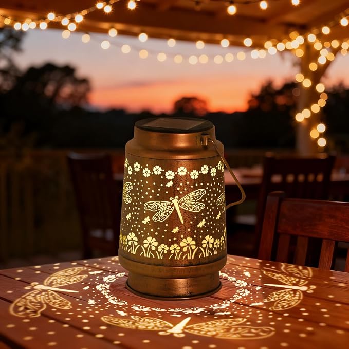 2Pack Solar Lights Dragonfly Solar Lanterns Outdoor Waterproof - Garden Decor Birthday Gifts for Women Mom Grandma Hanging Decoration Outside for Yard, Patio, Backyard, Porch
