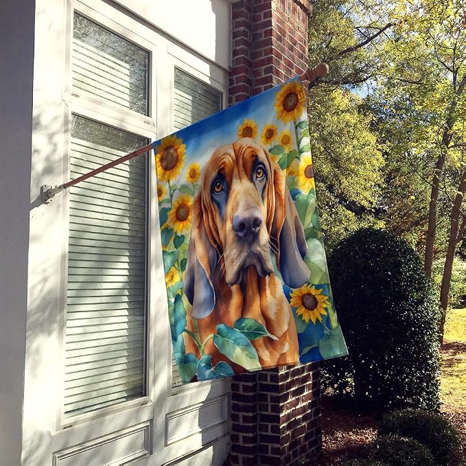 Caroline's Treasures DAC6029CHF Bloodhound in Sunflowers House Flag Large Porch Sleeve Pole Decorative Outside Yard Banner Artwork Wall Hanging, Polyester, House Size, Multicolor