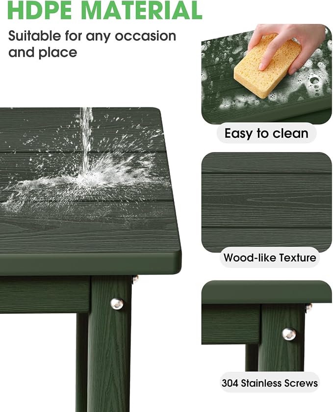 Outdoor Side Table – 17" HDPE Adirondack Side Tables, Sturdy Small Outdoor Porch Tables, Weather-Resistant & Easy Assembly Patio End Table for Garden, Balcony, Porch & Poolside (Green)