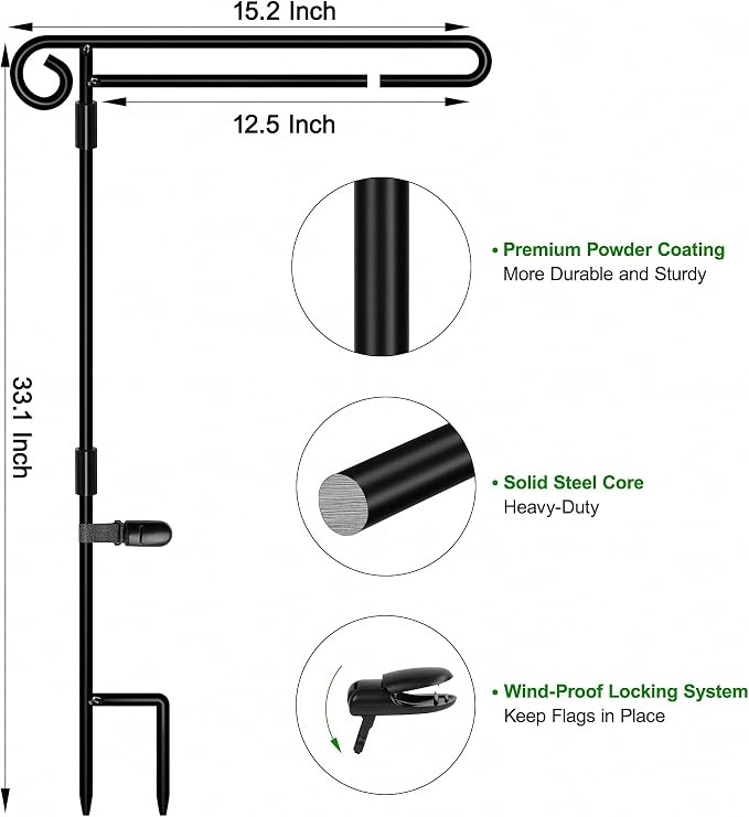 HOOSUN Garden Flag Stand Holder Easy to Install Strong and Sturdy wrought iron Pole Fits Mini Flag 12.5" x 18" no need Extra accessories to fixed flag,Garden flag pole without flag