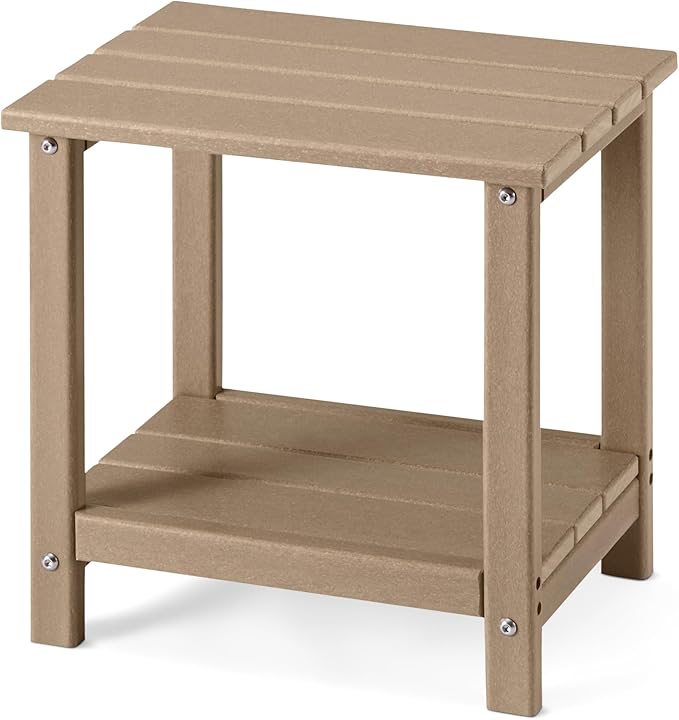 Amazon Basics Outdoor Patio Side Table with Lower Shelf, Weather-Resistant Stainless Steel Hardware, 16.5 x 12.6 x 16.5 Inches, Brown, 1-Pack