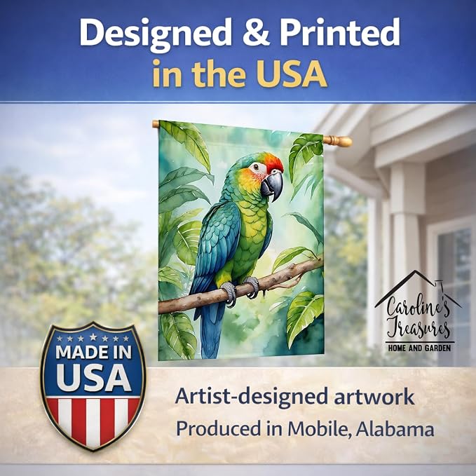Caroline's Treasures Amazon Parrot House Flag Large Porch Sleeve Pole Decorative Outside Yard Banner Artwork Wall Hanging, Polyester, House Size, Multicolor