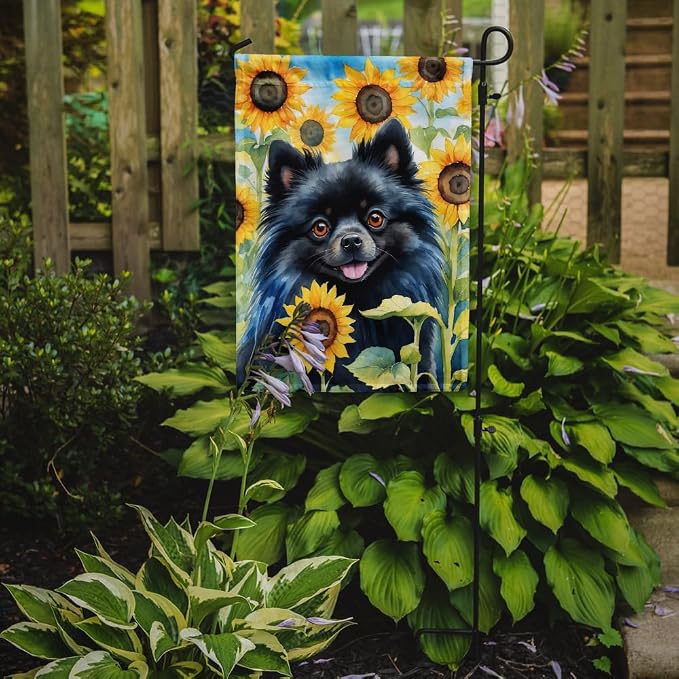 Caroline's Treasures DAC6135GF Pomeranian in Sunflowers Garden Flag Mailbox Flag Decorative Yard Flag Banner Outside Patio Artwork Yard Flower Beds, Garden Size, Multicolor