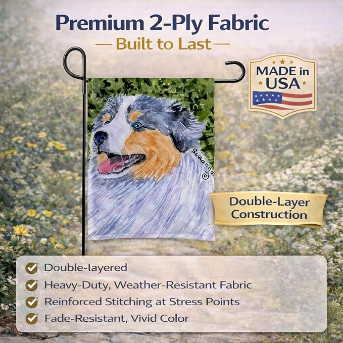 Caroline's Treasures SS8736GF Australian Shepherd Garden Flag Mailbox Flag Decorative Yard Flag Banner Outside Patio Artwork Yard Flower Beds, Garden Size, Multicolor