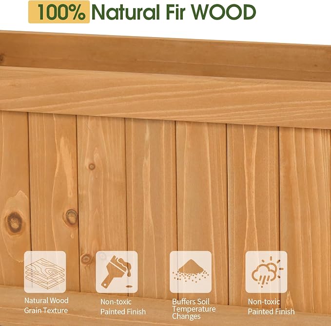 VINGLI Raised Garden Bed with Trellis & Hanging Roof, Wooden Planter Box with Drainage Holes for Outdoor Climbing Plants Vegetables Flowers, Patio Yard Balcony (Natural, Arched top)