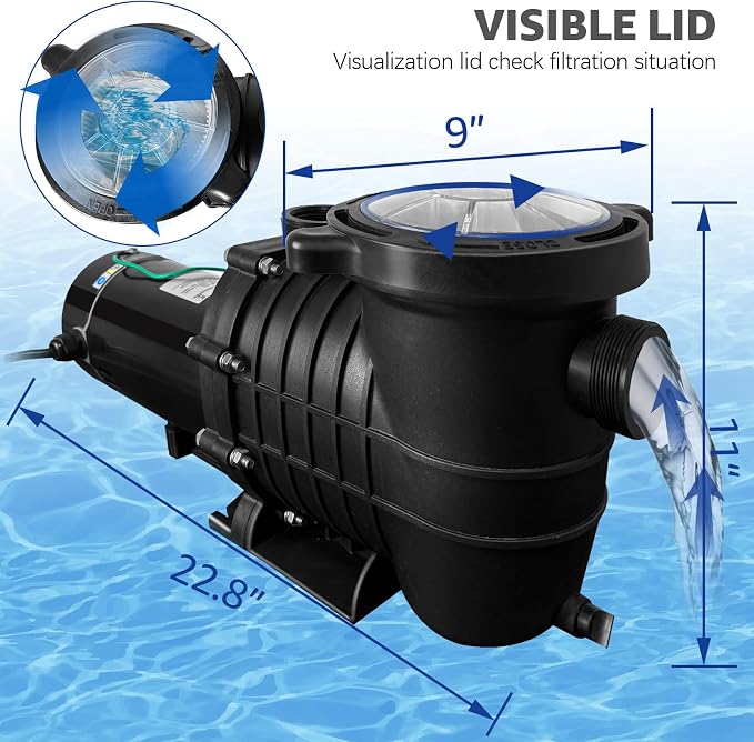 Inground and Above Ground Pool Water Pump,2.0HP Swimming Pool Pump, Dual Voltage 110-120V/220-240V 1500W High Flow Pool Pump with Strainer Basket