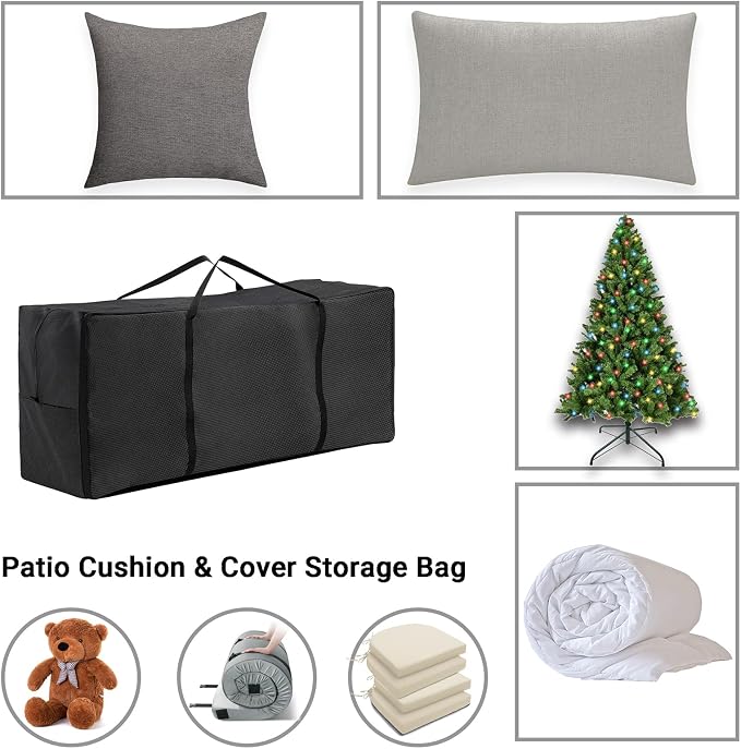 Turtle Life Cushion Storage Bag, Outdoor Patio Heavy Duty Storage Bag with Zipper and Handle, Black