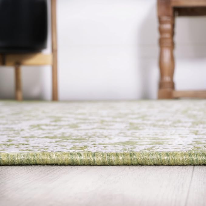 JONATHAN Y Medallion Weave Indoor Outdoor Runner Rug 2X10 Green/Cream, Sinjuri Textured for Backyard, Patio, Porch, Easy-Cleaning, High Traffic, Pet-Friendly, Non-Shedding (SMB101E-210)
