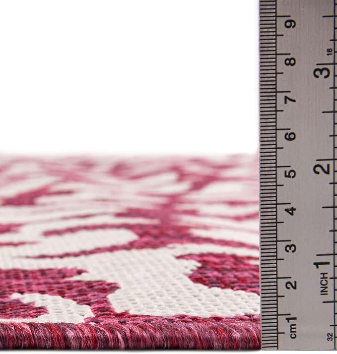 Unique Loom Outdoor Safari Collection Area Rug - Leopard (3' Round, Magenta/ Ivory)