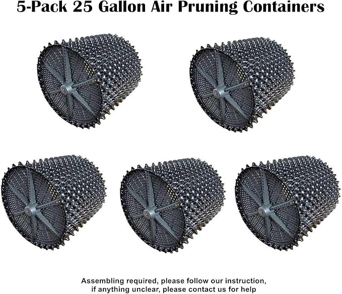 RooTrimmer Air Pruning Containers, 25 Gallon Air Pots for Big Tree, 100 Liter 20" X 20" D/H Special Packing Interlocked Large Air Root Pruning Planters Outdoor, Black, 5 Packs