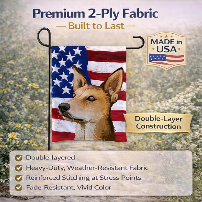Caroline's Treasures CK6567GF Indian pariah dog American Flag Garden Flag Mailbox Flag Decorative Yard Flag Banner Outside Patio Artwork Yard Flower Beds, Garden Size, Multicolor