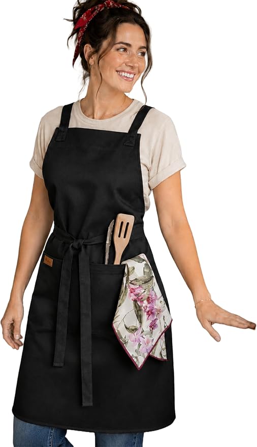 100% Cotton Kitchen Apron with 2 Pockets – Adjustable Chef Apron for Cooking Baking BBQ – Unisex Apron