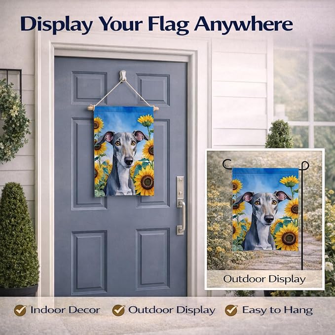 Caroline's Treasures DAC6096GF Greyhound in Sunflowers Garden Flag Mailbox Flag Decorative Yard Flag Banner Outside Patio Artwork Yard Flower Beds, Garden Size, Multicolor