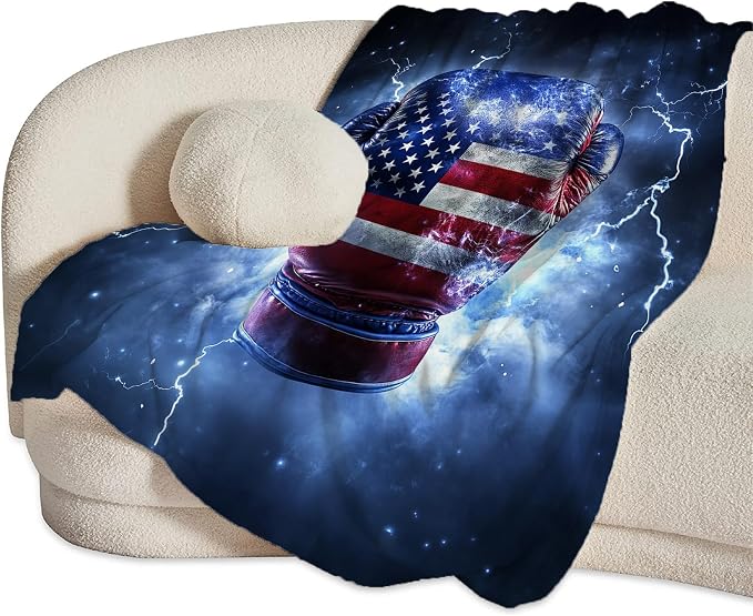 Boxing Throw Blanket Cozy Plush American Flag Gloves Blankets Flannel Fleece Lightweight Fuzzy Party Blanket Gifts for Girls Women Men Boys 80"X60"