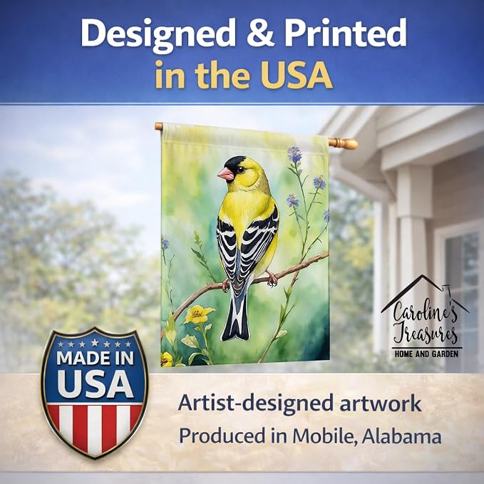 Caroline's Treasures American Goldfinch House Flag Large Porch Sleeve Pole Decorative Outside Yard Banner Artwork Wall Hanging, Polyester, House Size, Multicolor