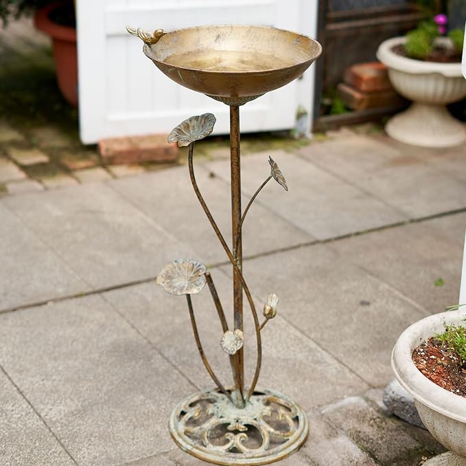 HLQMFHT Diam 11.4" W x 28.5" H Cast Iron Pedestal Bird Bath, Bird Baths for Outdoors,Vintage Metal Bird Bath Garden Yard Decoration