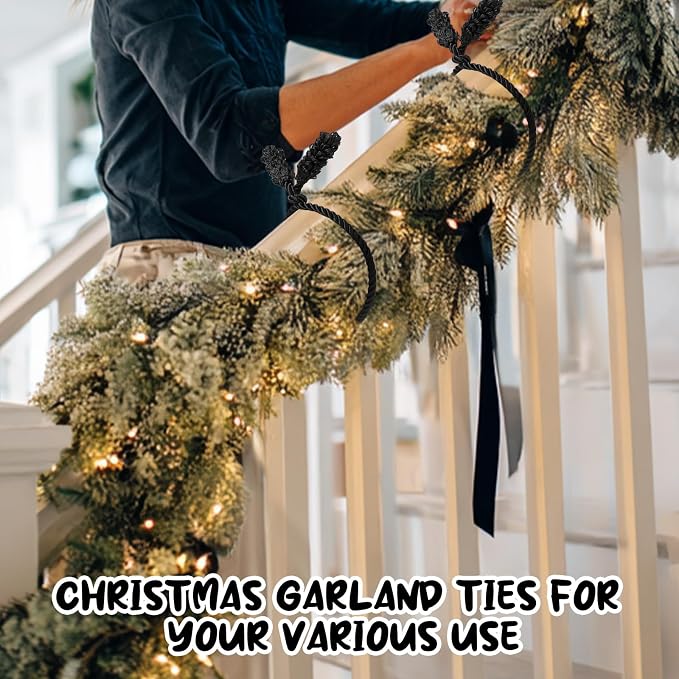 Riakrum 20 Pcs Christmas 20 Inches and 16 Inches Set Decorative Garland Twist Ties Garland Decor for Xmas Holiday Lights Bannisters Stairways Railings (Black)