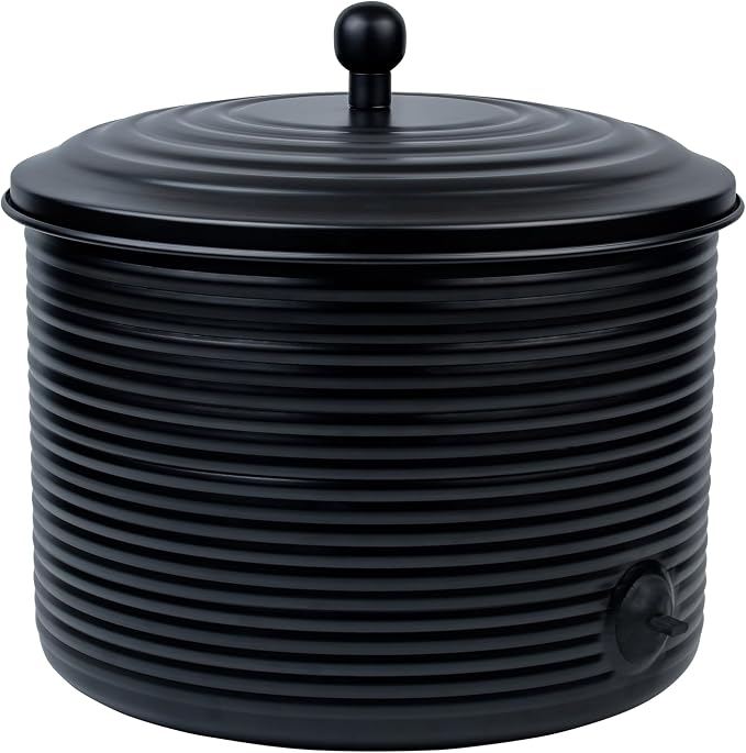 Garden Hose Holder Storage Pot with Lid Antique Ribbed | Water Hose Container Pot Outdoor or Indoor Use | Expandable Water Hose Hider Metal | Holds 125 ft Hose