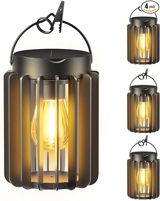 Ahaorigin Solar Lanterns Outdoor Waterproof, Brighter Up to 12 Hrs Outdoor Hanging Solar Lights, Outside Hanging Lanterns for Garden Porch Patio Yard Decor, Gifts for Women Mom Father Black, 4 Pack