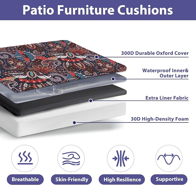 IPYNBAP Outdoor Chair Cushions Set of 4 -Waterproof Outdoor Seat Cushions for Patio Furniture, Patio Chair Cushion with Handle and Ties, Out Door Chair Pads,18.5x16x3-Square, Artistic Floral