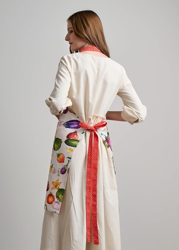 Maison d' Hermine Aprons for women with Pocket 100% Cotton (27.50"x31.50") | Adjustable Neck Strap & long ties Apron Men Chef Wedding Cooking Gardening Server Maid