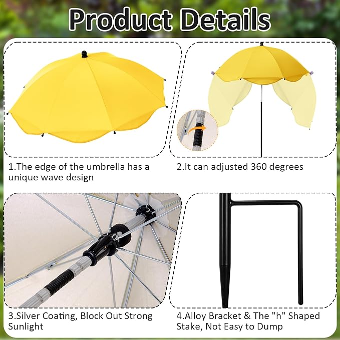 1pcs 26 Inch Plant Umbrellas for Outdoor Plants Garden Umbrella Shade for Potted Plant, Garden Bed Flower Pot Provide Shade to ‌defend Blazing Sun (Yellow)