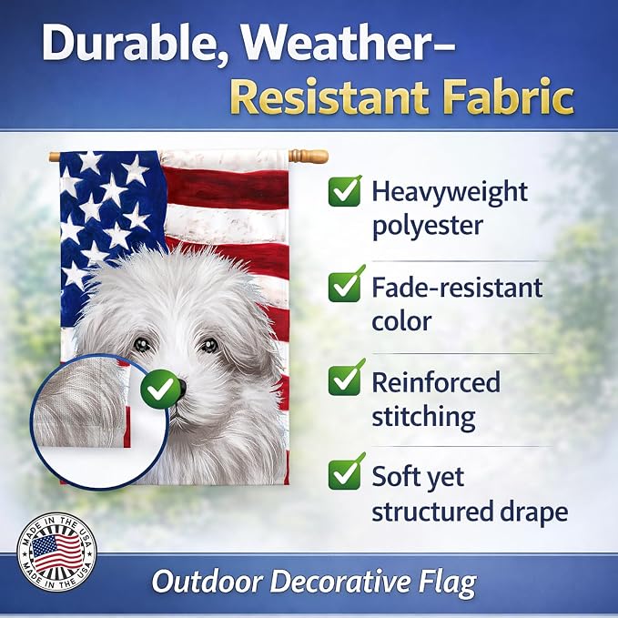 Caroline's Treasures CK6446CHF Bolognese Dog American Flag House Flag Large Porch Sleeve Pole Decorative Outside Yard Banner Artwork Wall Hanging, Polyester, House Size, Multicolor