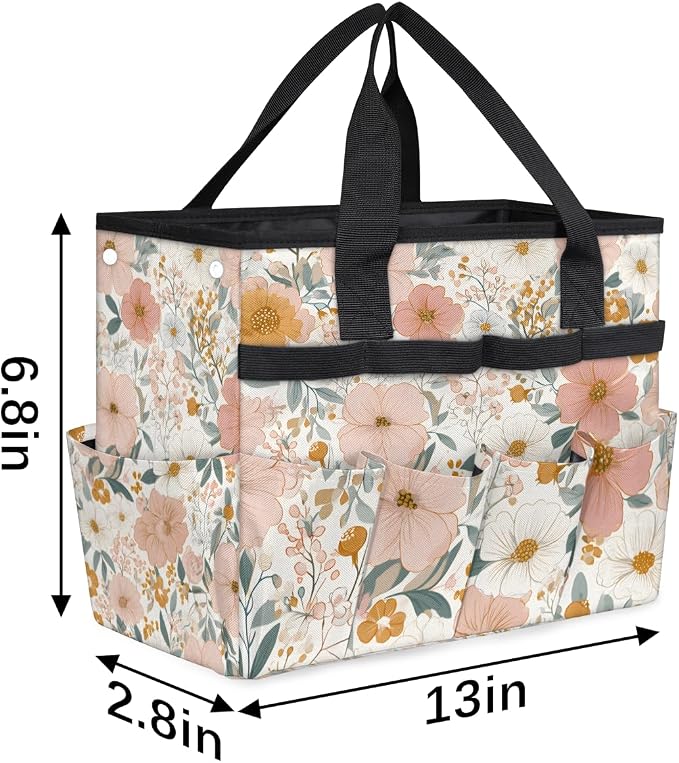 Garden Tote Bag with 10 Pockets Vintage Flowers Heavy Duty Gardening Bags for Tools Organizer Storage Bag with Handle for Garden Lawn Yard Casual