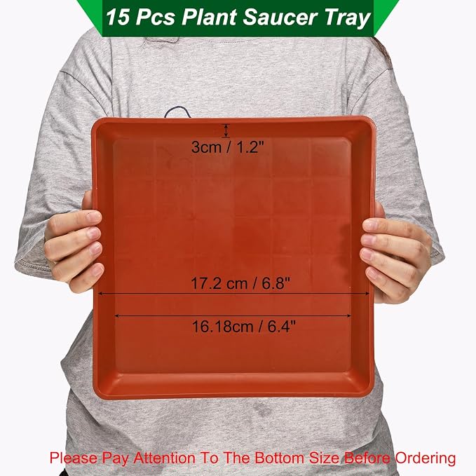 PATIKIL Plant Saucer Tray, 15 Pack 7 Inch Plastic Square Plant Saucer Flower Planter Drip Tray for Indoors Outdoors Patio Balcony, Terracotta